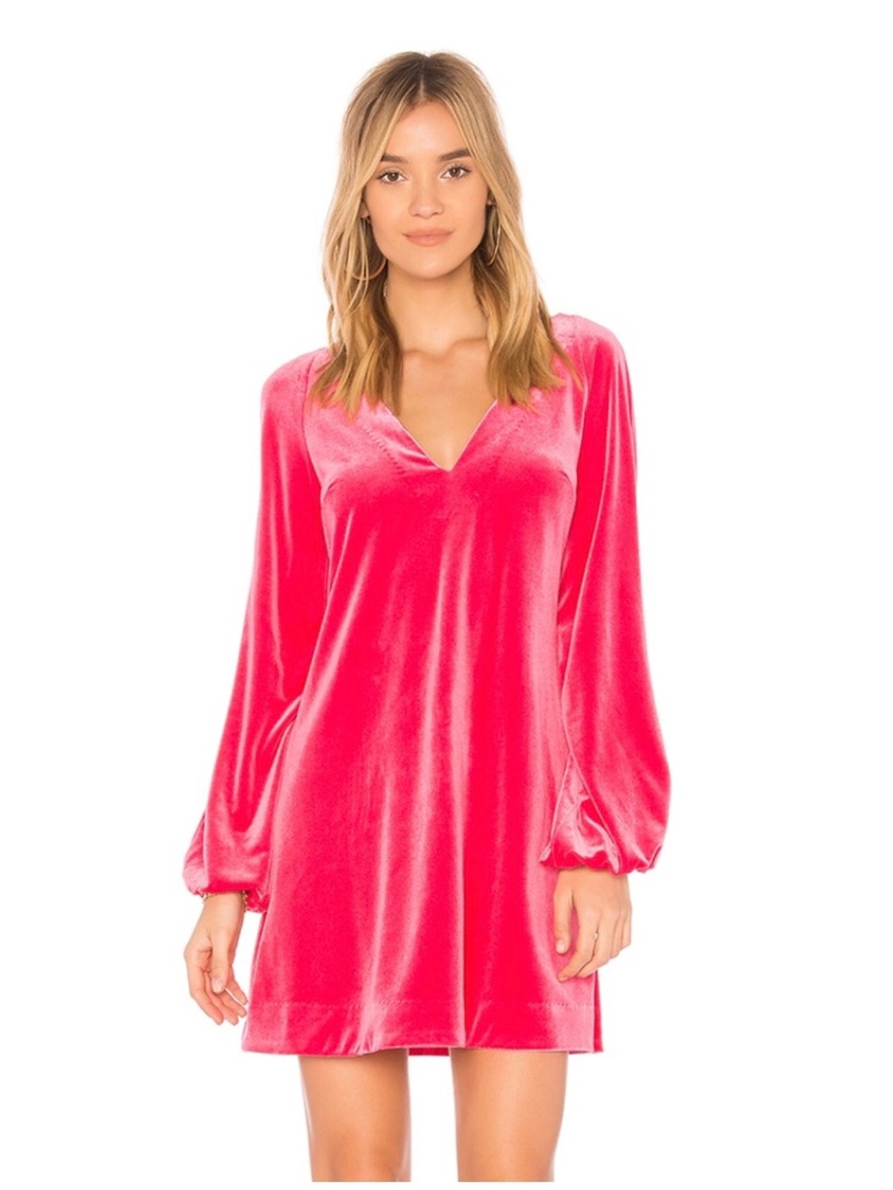 Free People Hot Pink Velvet V-Neck Mini Dress